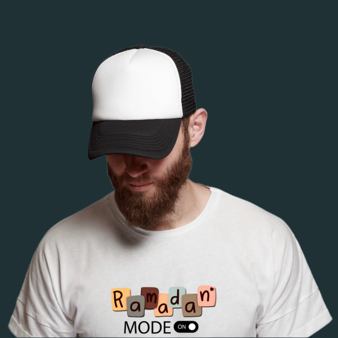 Ramadan Mode T-Shirt, White Cotton, Islamic Holiday Graphic Print